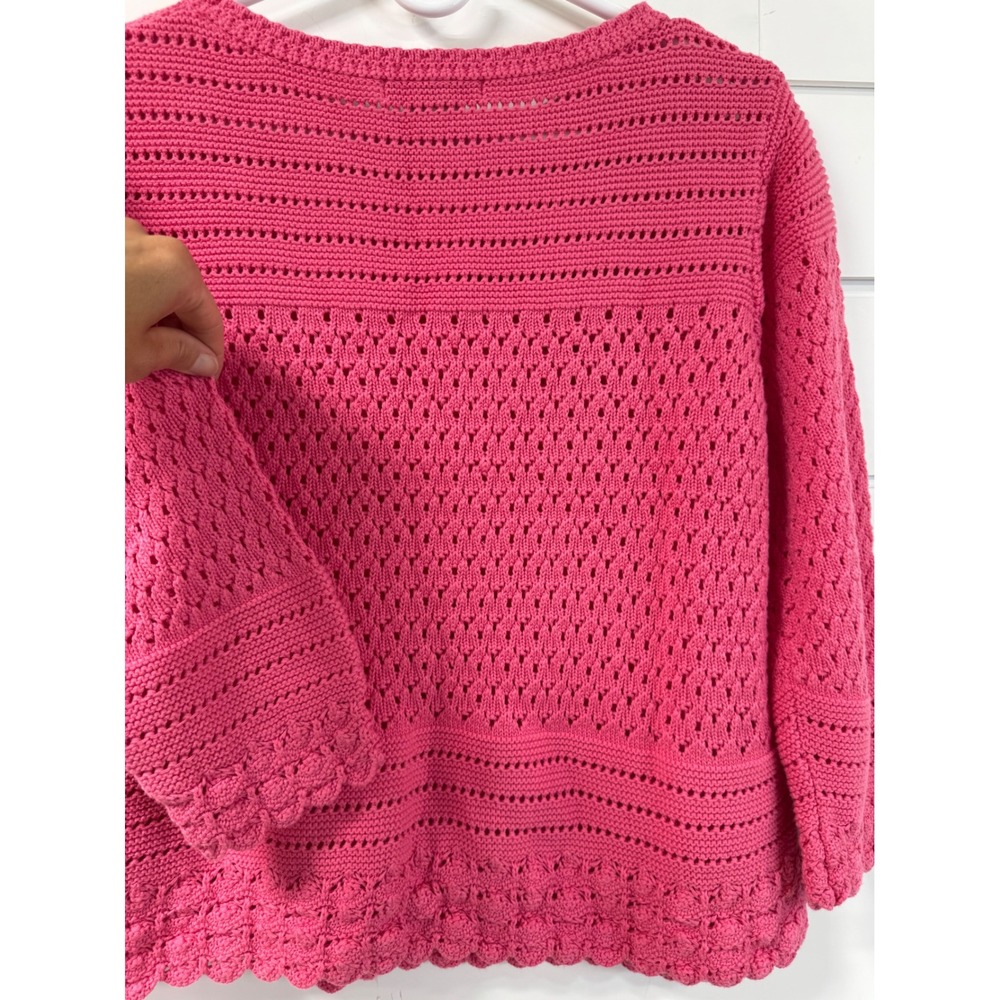 Boden Pink Cotton Pointelle Knit Scalloped Hem Sweater K0336 Womens Large - Picture 9 of 9